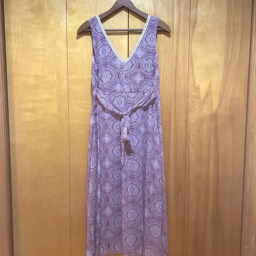 VTG Y2K Jonathan Martin Purple Midi Babydoll Dress Size 14 Crochet Sequin‎ Fairy